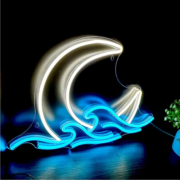 Neon Moon Ocean Wave Paradise Bedroom Outdoor Indoor Japanese Anime Wall Decor - Picture 2 of 6